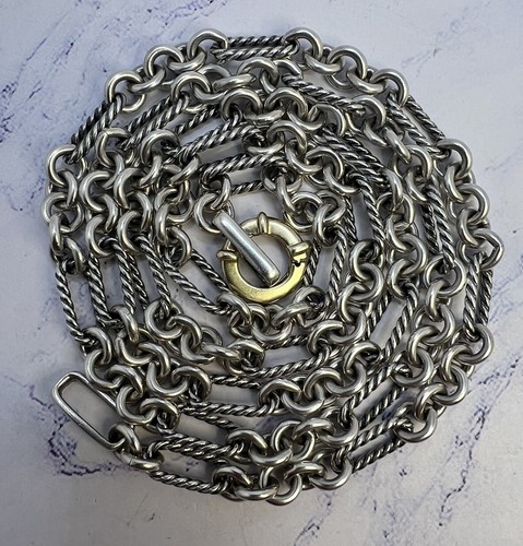 "Collar de eslabones de cadena David Yurman pesado de oro amarillo de 18k de plata de ley 925 de 33""" - Imagen 12 de 14