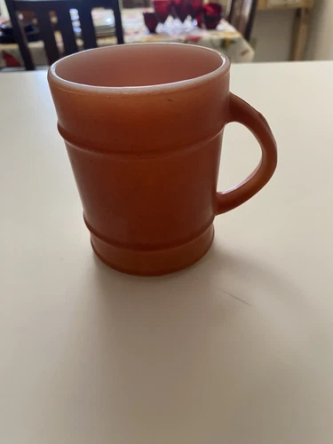 VINTAGE ORANGE, ANCHOR-HOCKING, FIRE KING OVEN PROOF BARREL COFFEE CUP/MUG