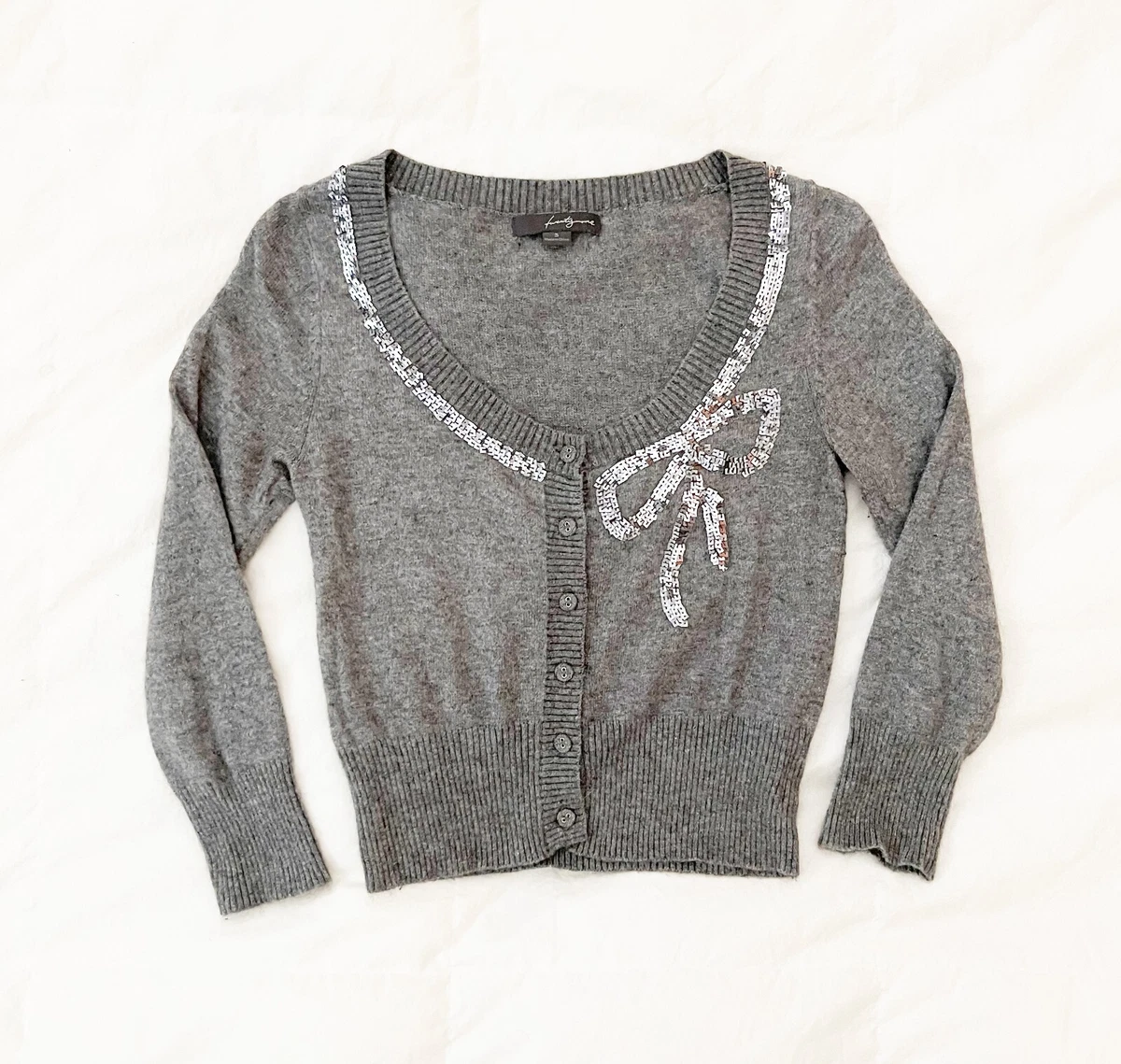 vintage style FOREVER 21 SEQUIN BOW CARDIGAN cropped crop sweater 1950s 50s XS