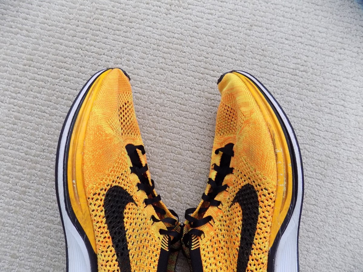 MENS 12 EU 46 NIKE FLYKNIT RACER SHOES CHEETOS ORANGE BLACK WHITE