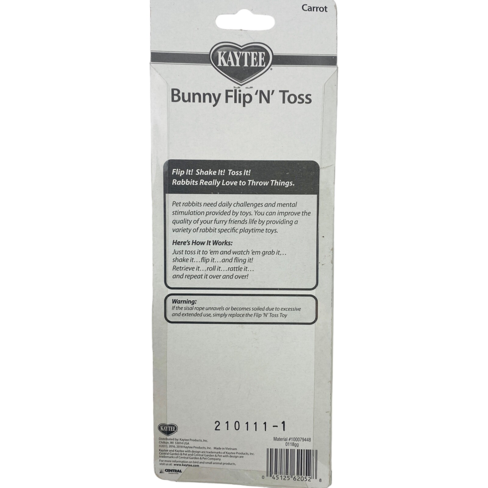 Kaytee Bunny Flip N Toss Carrot Super Pet Rabbit Chew Toy Wood Base  For Hamster