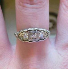 Art Deco Style Lab Created Diamond Filigree Engagement 14K White Gold FN Ring