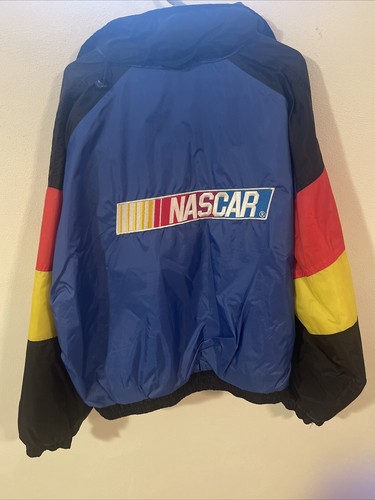 Vintage Checkered Flag NASCAR Logo Puffy Windbreaker Hood Jacket XL - Picture 9 of 9