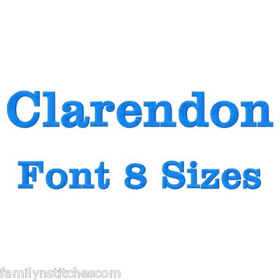 Clarendon Font Machine Embroidery on CD 82 ABCabc123 in sizes