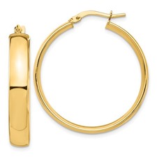 Italian 14k Yellow Gold High Polished 5mm x 36mm Medium Hinged Hoop Earrings