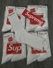 Supreme x Hanes White Crew Socks 4 Pack Size 6-12 Cotton Comfort Streetwear New
