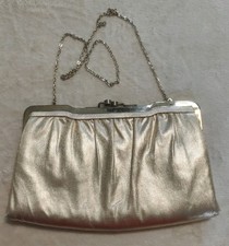 Vintage Mardane Metallic Gold Clutch Bag Chain Kisslock Evening Prom Retro