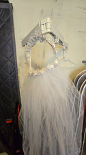 White Floor Length Tulle Net Wedding Veil with Pearl Beaded Headpiece