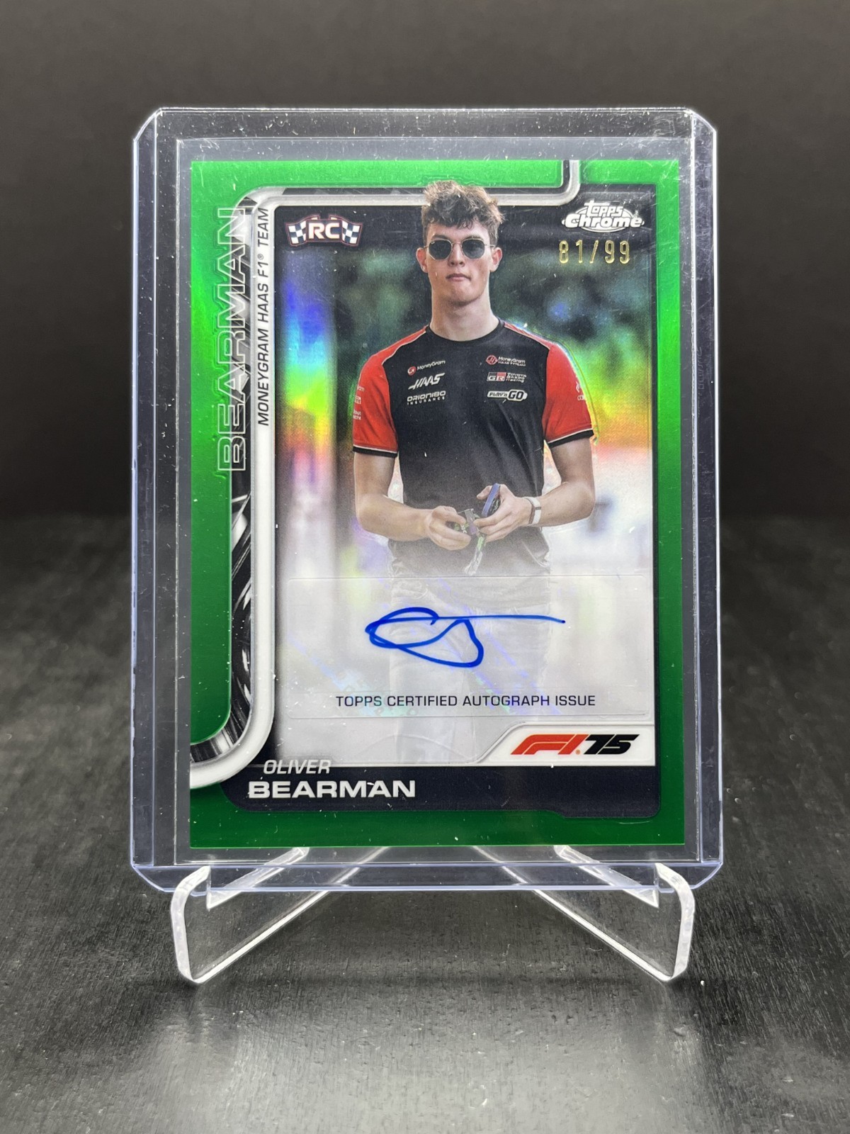 2025 Topps Chrome F1 Oliver Bearman RC Autograph Green Refractor 81/99 #CAC-BEA
