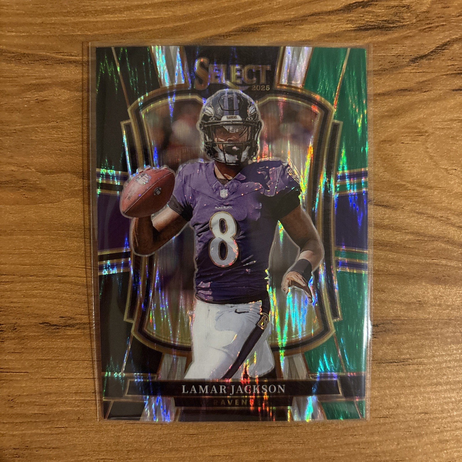 2025 Select Lamar Jackson Premier Level Black and Green Prizm Shock #160 Ravens