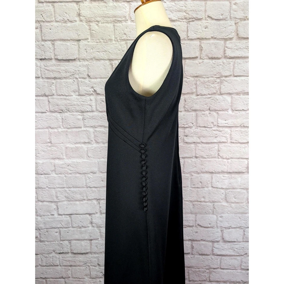 Vintage 70s Black Maxi Dress Size Large Sleeveless Formal Party Dress Leslie Fay - Image 4 of 4