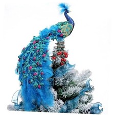 15 Inch Christmas Peacock Tree Topper Christmas Ornaments Artificial Blue