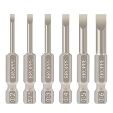 6 Pcs Slotted Screwdriver Bit Set Magnetic Flat Head Bits One Size, Silver