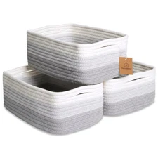 NaturalCozy 11.8x8x4.5” Rectangle Storage Baskets for Shelves 3 Pack | Cotton