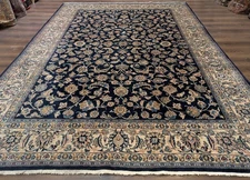 Navy Blue Per'sian Ka'shan Rug 8x11, Floral Allover, Fine 270 KPSI