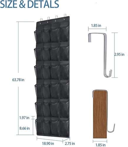 Organizador de zapatos sobre la puerta 24 bolsillos extra grandes soporte para zapatero colgante... - Imagen 2 de 7