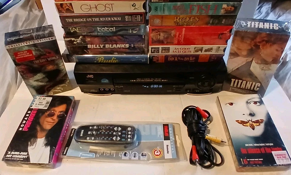 JVC VCR Cassette Recorder Player HiFi Stereo WITH REMOTE & (31) sealed VHS TAPES - Image 2 of 4