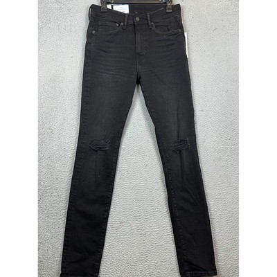 NEW H&M Conscious Jeans Mens 32X32 Black Skinny Slim Distressed Stretch Denim