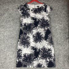 Talbots Dress Women 6 Navy Blue Floral Beaded Sequin Cap Sleeves Sheath