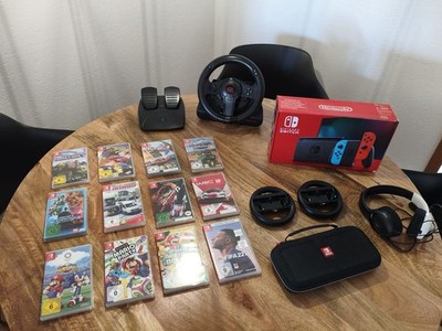 Nitendo Switch +Zubehör & 15 Spiele, Tasche, Lenkrad, Joy con Halter