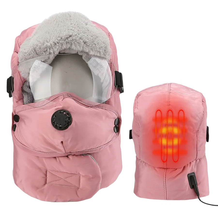 Anniuo Heated Fleece Hat with Detachable Goggles, Mask & Adjustable Neck
