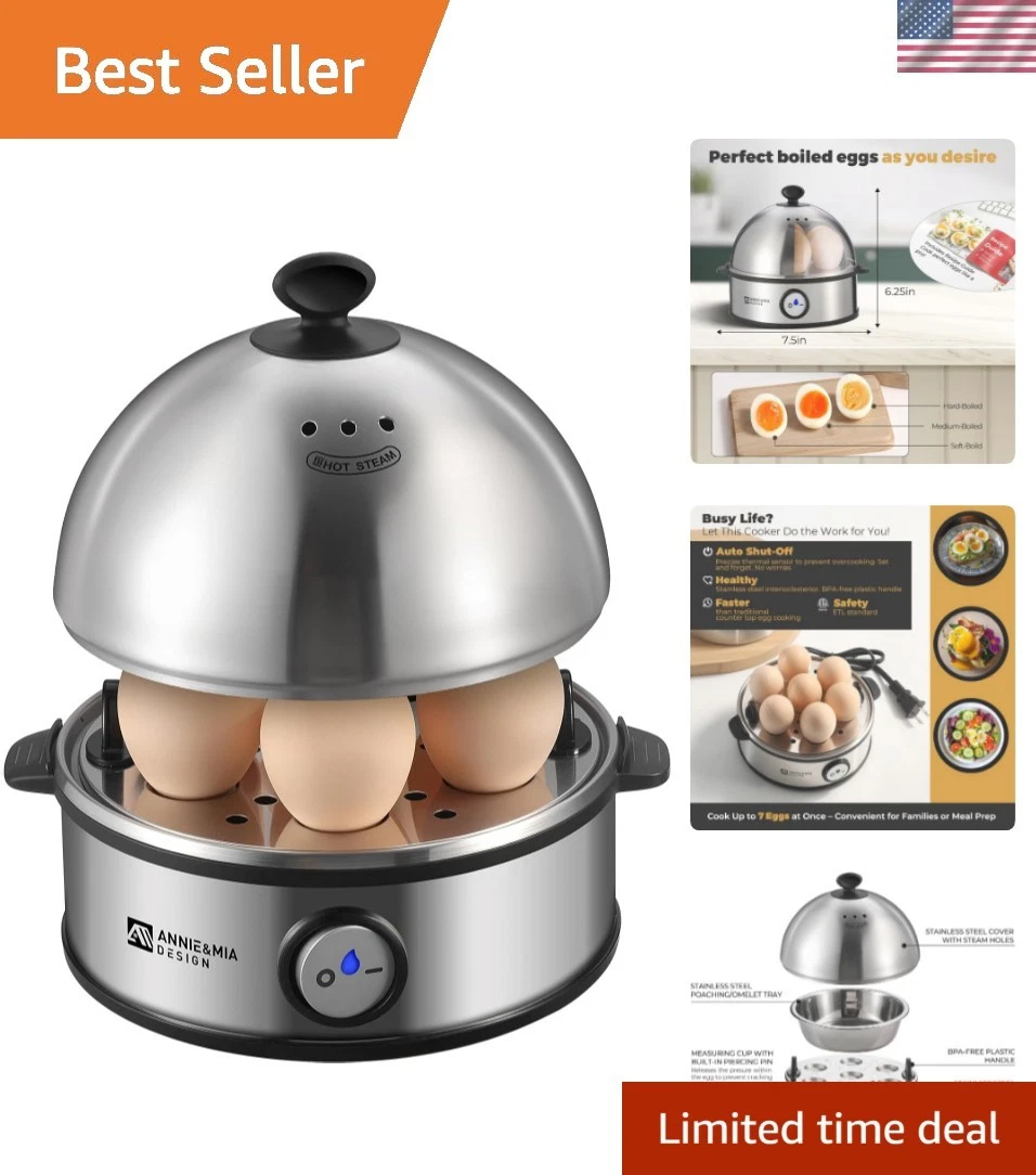 Electric Egg Cooker, All Stainless Steel 7 Egg Capacity egg boiler, 360W, Har...