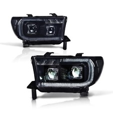 LED Tube Headlights Toyota Tundra 07-13 Sequoia 08-17 Smoky Lens Black Housing