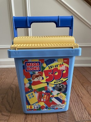 Vintage Mega Bloks 951 Blue Carrying Bucket + Uncounted Pieces