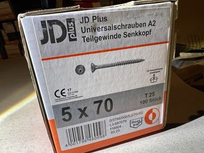 JDPlus Edelstahl Holzschrauben 5x70mm 100Stüxk T25  seko A2 Rostfrei  / H2Pal11