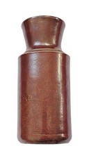 Vintage Stoneware Ink Bottle: Antique Brown Pottery Collectible for Rustic Home