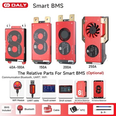 Daly BMS 3S-24S 12V-72V 40A-250A Li-ion LiFePo4 Smart BMS & Bluetooth Module Lot