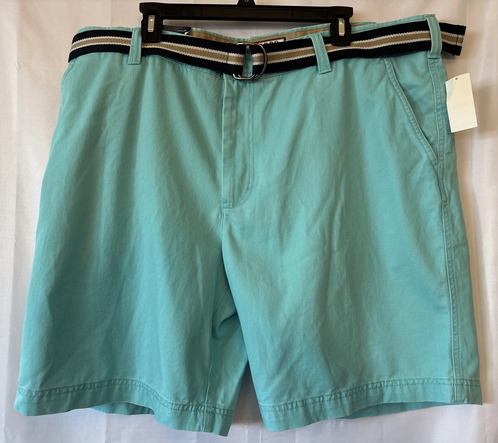 IZOD Shorts Flat Front Chinos w/ Web Belt Teal 100% Cotton Size 42 Mens NWT