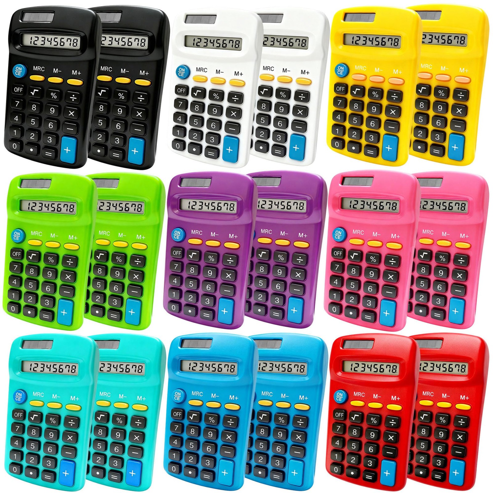 18 Pack Pocket Calculator Bulk: 8 Digit Hand Held Basic Multicolor, 18 Pcs