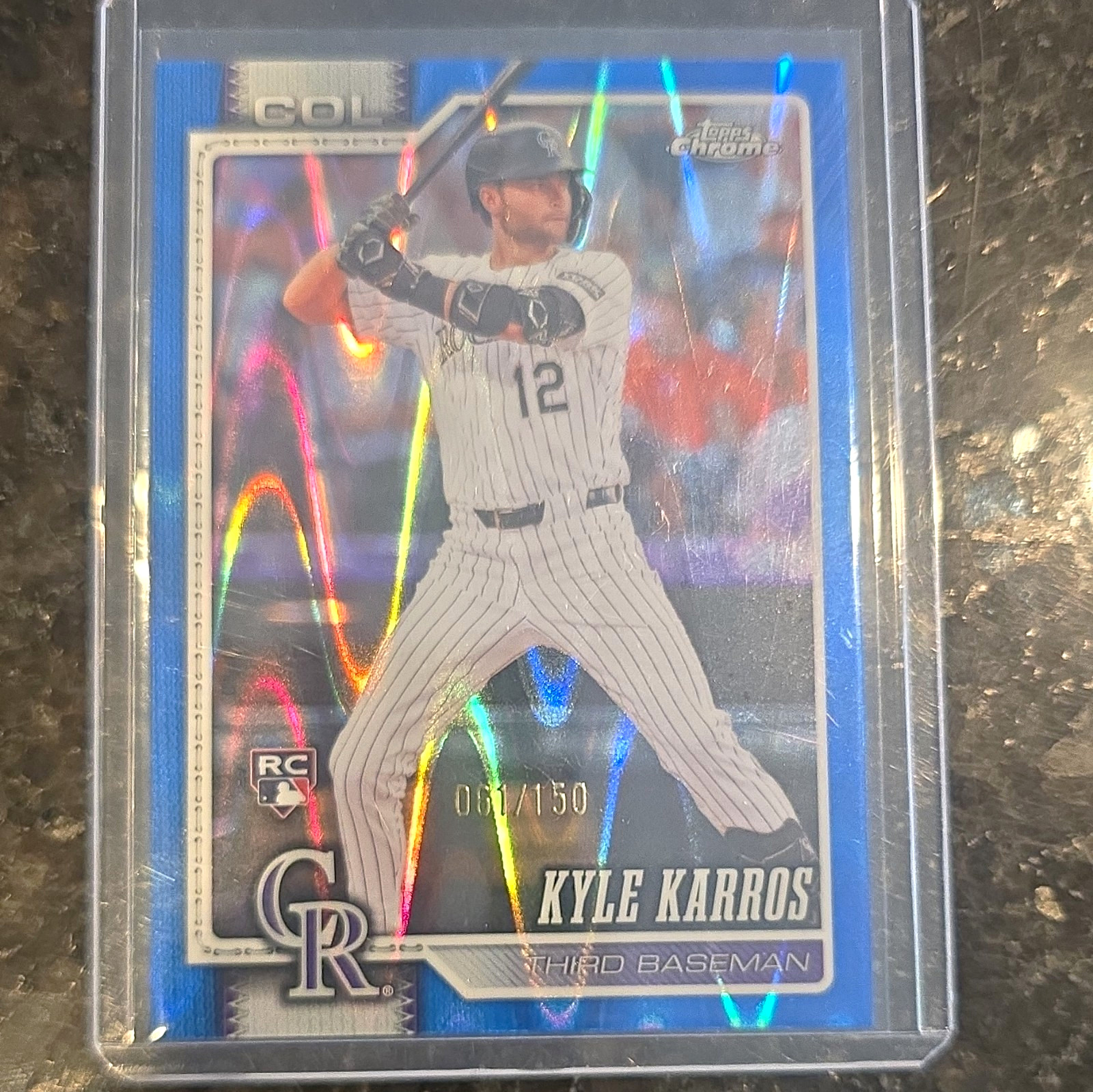 2026 Topps Chrome Kyle Karros #13 Colorado Rockies RC Blue Ray Wave /150