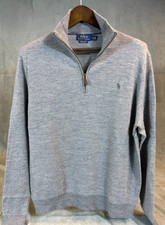 Polo Ralph Lauren Sweater Mens Gray 1/4 Zip Merino Wool Waffle Knit Pullover XL