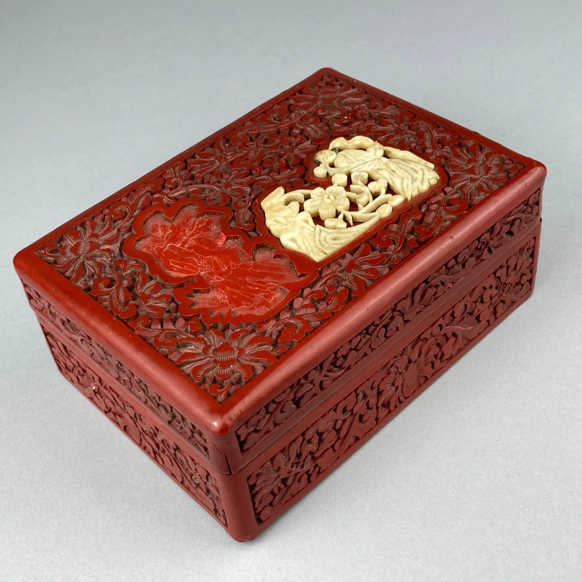 古董中国雕漆在中式古董盒子| eBay