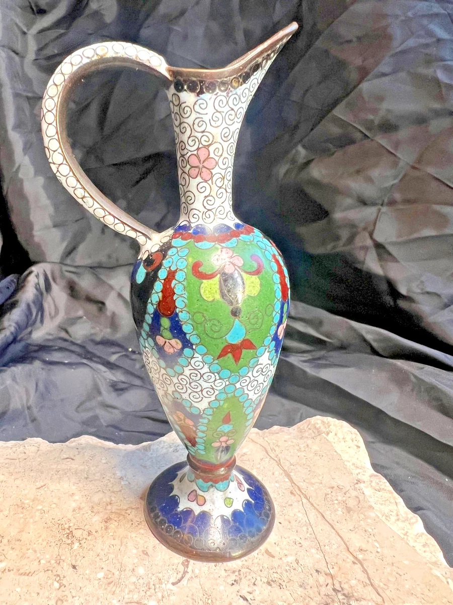 1571  景泰藍　花瓶2客　花台2客付き　骨董　時代物 1053 中国 景泰藍 七宝 琺瑯 花瓶 2客 時代物 1053 中国 景泰藍 七宝