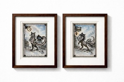Rum Tum Tugger and Skimbleshanks Literary Art Set by Karen Strum