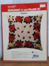 Vintage WonderArt Needlepoint Pillow Kit Rosebuds Flower 14" Boxed #5773