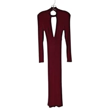 Bardot Ellis Maxi Dress Long-Sleeve Keyhole Oxblood Red Size XS *READ FLAW*