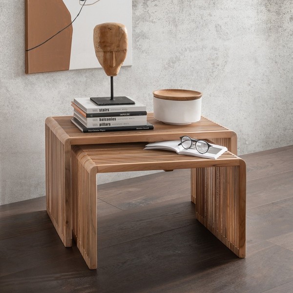 Beistelltisch 2Er-Set Massivholz Recyceltes Teakholz Groß Neu Ovp!!!-image
