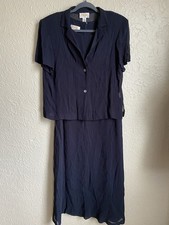 Vintage Talbots Dress Womens Sz 8 Crinkle Textured Modest Navy Bolero Set Church