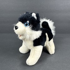 Black Gray White Siberian Husky Puppy Dog Plush Blue Eyes 8" Realistic Toy