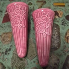 Vtg Pink Pottery Wall Vase Pockets with Roses Pair Unmarked McCoy Kolorkraft?