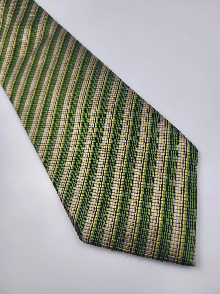 Daniel de Fasson Trifold Silk Tie Green Gold Stripes Designer Necktie 58 x 4.1/8 - Image 3 of 4