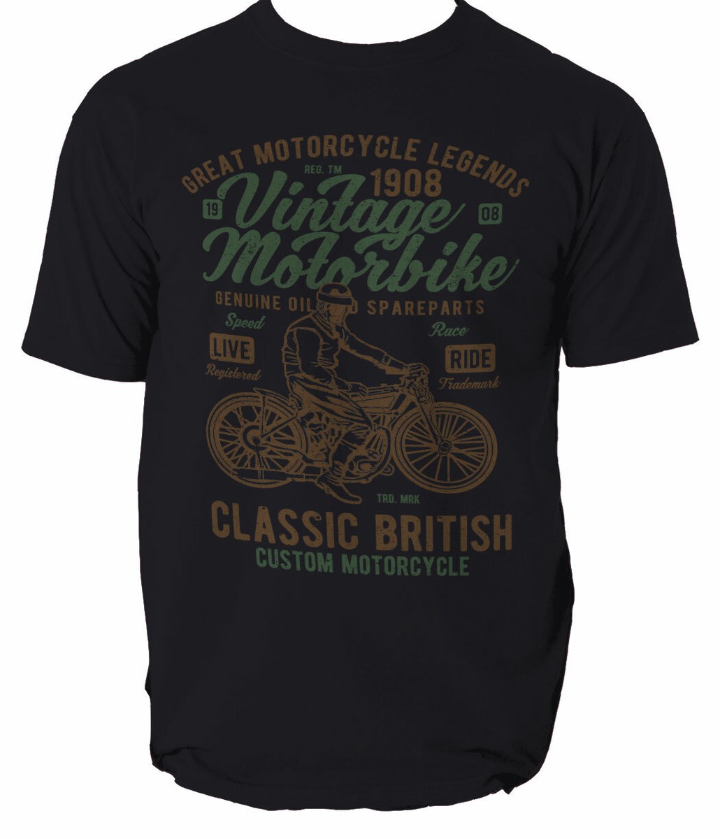 T Shirt Vintage Motorbike Motorcycle Classic Top Tee British Bike
