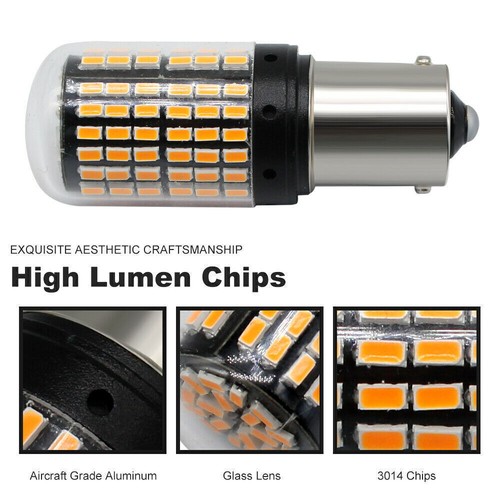 2X 1156 BA15S LED 144 SMD Canbus Yellow Car Brake Reverse Lamp Tail Light Bulb - Picture 5 of 10