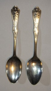 Two (2) Art Deco REED & BARTON Lady with Instrument on Handle Spoons Flatware