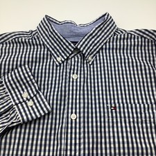 Tommy Hilfiger Mens Long Sleeve Button Up Collared Checkered Blue Shirt Sz XXL