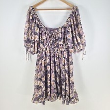 Unbranded dress womens S fit flare purple floral short sleeve stretch 103201